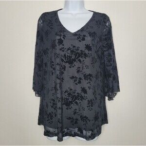 Black velvet burnout witchy semi-sheer Stevie Nicks whimsigoth top size medium